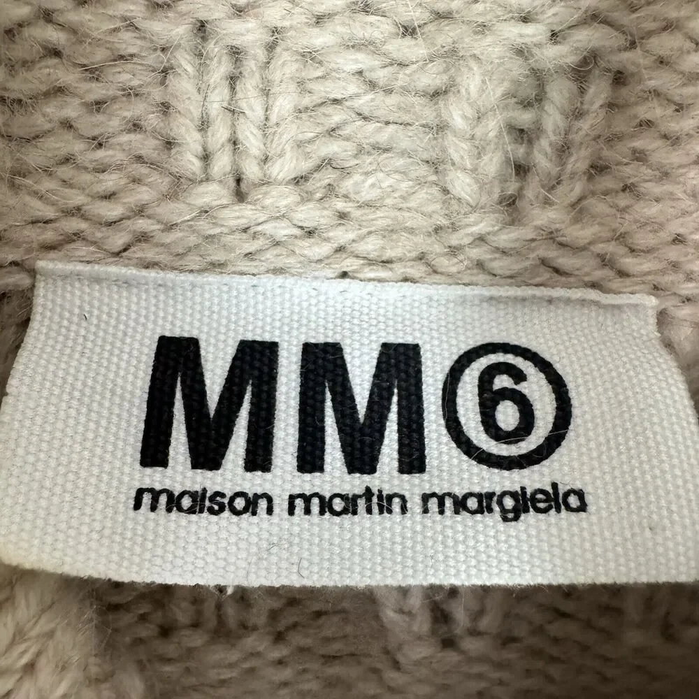 MM6 Maison Martin Margiela Cable Knit Mini Sweater Dress L Alpaca Wool Beige - Picture 5 of 13